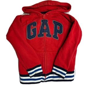 Gap Youth Red Hoodie Blue Logo Big Spellout Pullover Sweatshirt | Kids Small